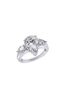 White Finish Swarovski Ring In Sterling Silver