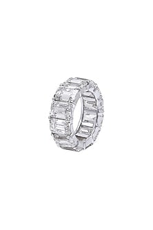 White Finish Swarovski Zirconia Band Ring In Sterling Silver