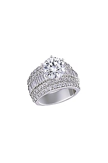 White Finish Swarovski Zirconia Ring In Sterling Silver