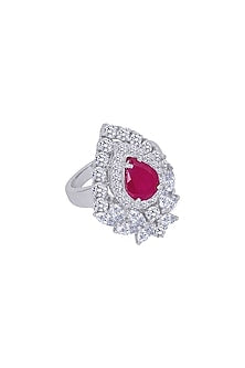 White Finish Swarovski Cocktail Ring In Sterling Silver
