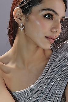 White Finish Swarovski Zirconia Dangler Earrings In Sterling Silver
