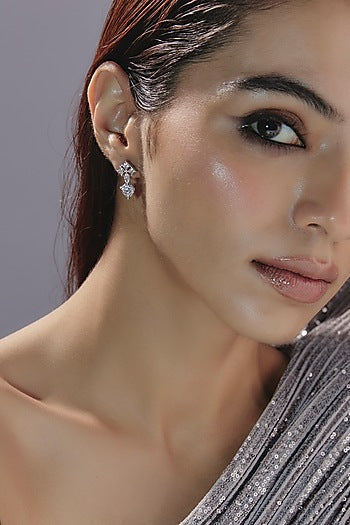 White Finish Swarovski Zirconia Dangler Earrings In Sterling Silver