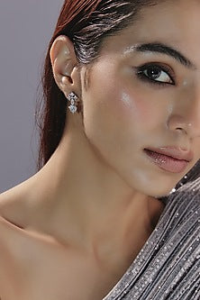 White Finish Swarovski Zirconia Dangler Earrings In Sterling Silver