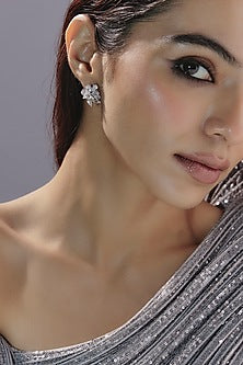 White Finish Swarovski Zirconia Dangler Earrings In Sterling Silver