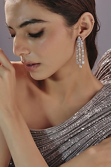 White Finish Swarovski Zirconia Dangler Earrings In Sterling Silver