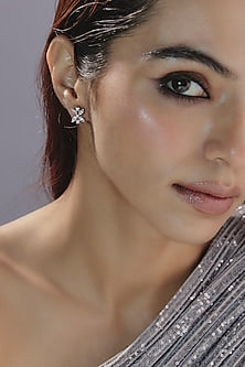 White Finish Swarovski Zirconia Dangler Earclips In Sterling Silver