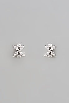 White Finish Swarovski Zirconia Dangler Earclips In Sterling Silver