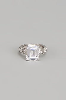 White Finish Swarovski Zirconia Ring In Sterling Silver