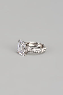 White Finish Swarovski Zirconia Ring In Sterling Silver