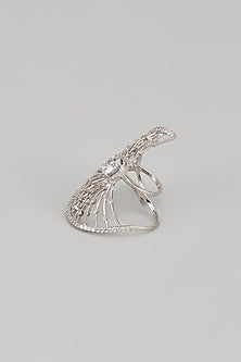 White Finish Swarovski Zirconia Floral Ring In Sterling Silver