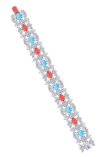 White Finish Swarovski Zirconia Bracelet In Sterling Silver