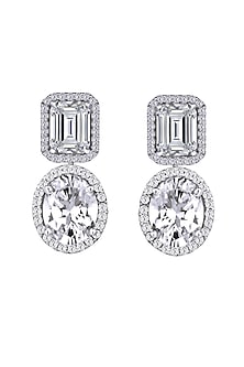White Finish Swarovski Zirconia Dangler Earrings In Sterling Silver
