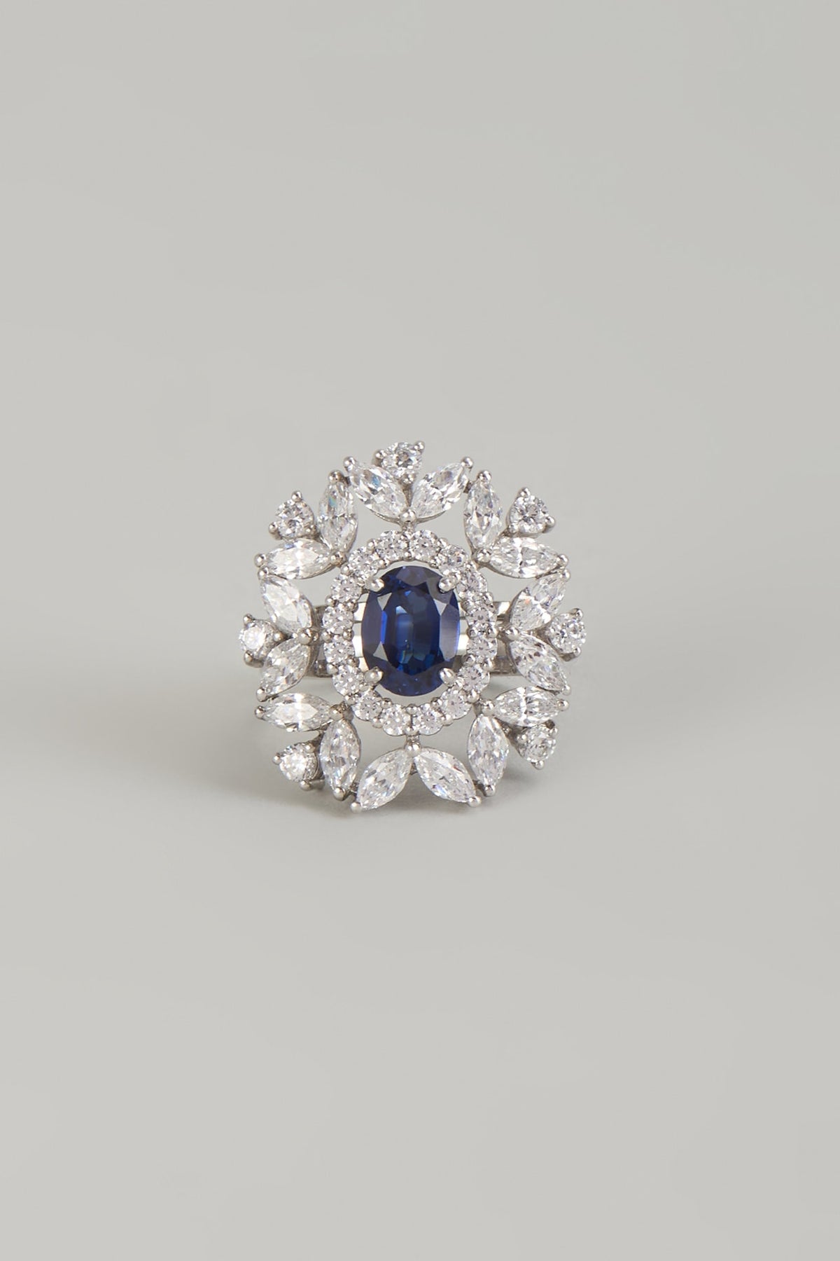 White Finish Blue & White Stone Ring In Sterling Silver