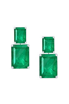 White Rhodium Finish Emerald Swarovski Zirconia Dangler Earrings In Sterling Silver
