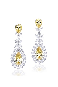 White Rhodium Finish Yellow & White Swarovski Zirconia Dangler Earrings In Sterling Silver