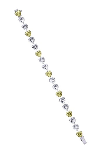 White Rhodium Finish Yellow & White Swarovski Zirconia Bracelet In Sterling Silver