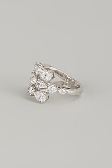 White Finish White Stone Ring In Sterling Silver