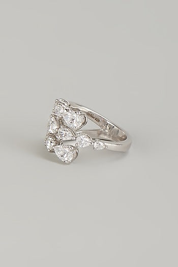 White Finish White Stone Ring In Sterling Silver