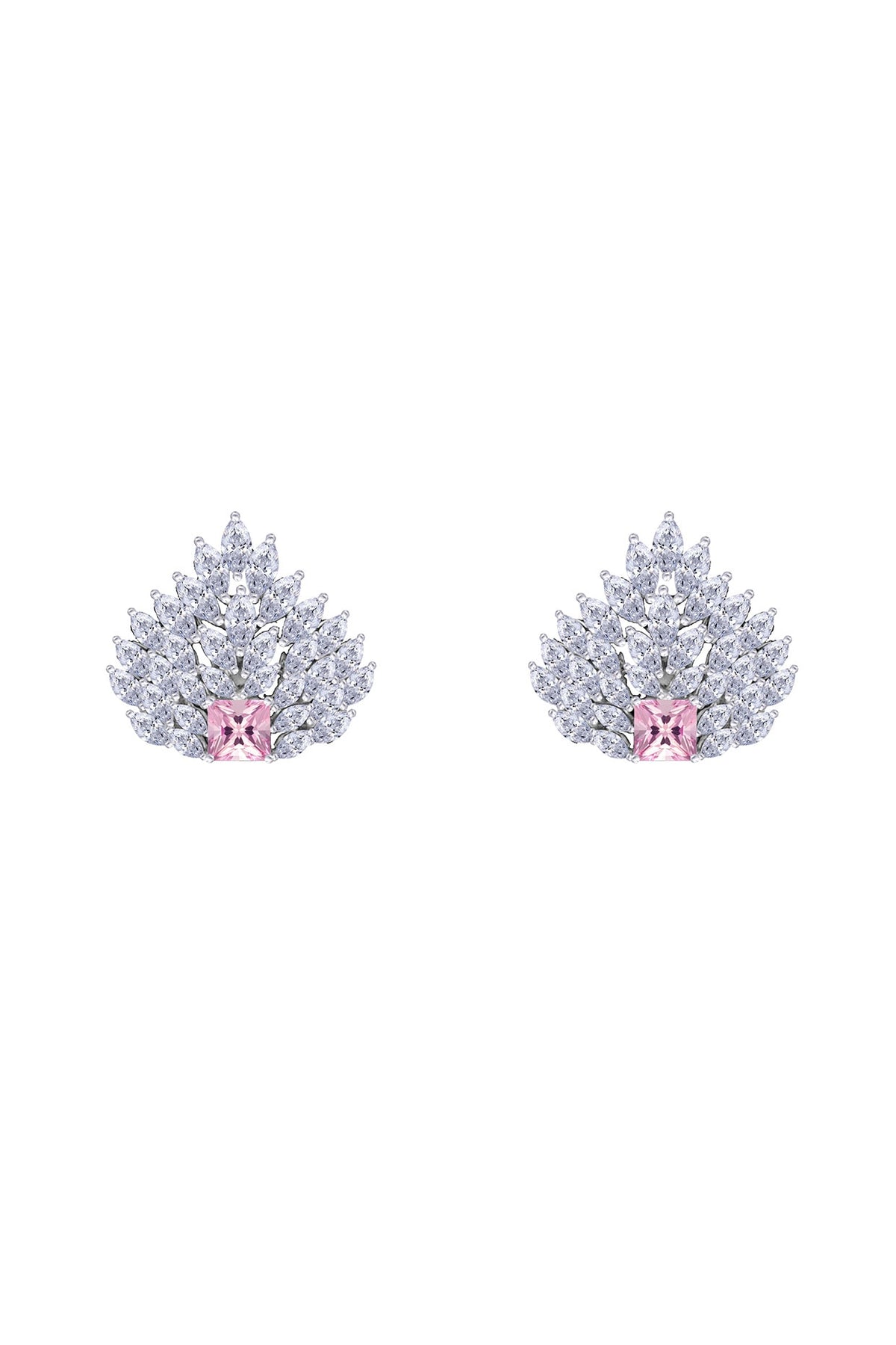White Finish Swarovski Zirconia & Yellow Stone Stud Earrings In Sterling Silver