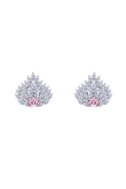 White Finish Swarovski Zirconia & Yellow Stone Stud Earrings In Sterling Silver