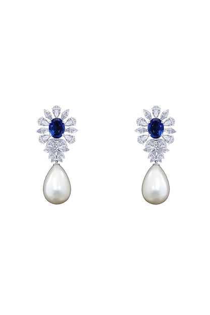 White Finish Pearl & Swarovski Dangler Earrings In Sterling Silver