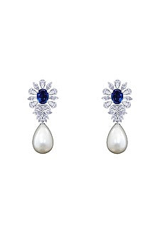 White Finish Pearl & Swarovski Dangler Earrings In Sterling Silver