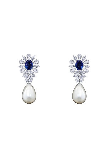 White Finish Pearl & Swarovski Dangler Earrings In Sterling Silver