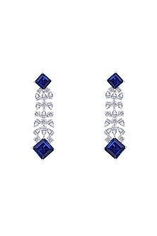 White Finish Blue Swarovski Zirconia Earrings In Sterling Silver