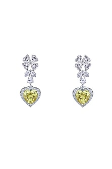 White Finish Yellow Stone & Swarovski Zirconia Dangler Earrings In Sterling Silver