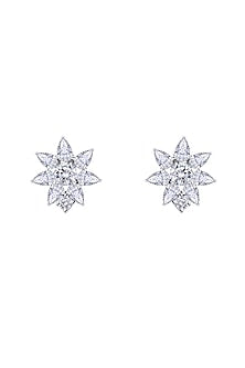 White Finish Pear-Shaped Swarovski Zirconia Floral Earrings In Sterling Silver