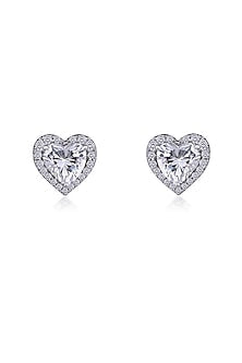 White Finish Swarovski Zirconia Heart-Shaped Stud Earrings In Sterling Silver