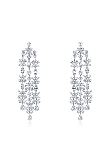 White Finish Swarovski Zirconia Dangler Earrings In Sterling Silver