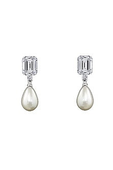 White Finish Pearls & Swarovski Zirconia Dangler Earrings In Sterling Silver
