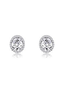 White Finish Swarovski Zirconia Stud Earrings In Sterling Silver