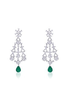 White Finish Emerald Dangler Earrings In Sterling Silver