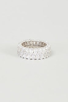 White Finish Swarovski Zirconia Eternity Ring In Sterling Silver