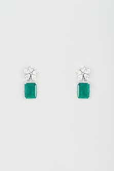 White Finish Emerald Earrings In Sterling Silver