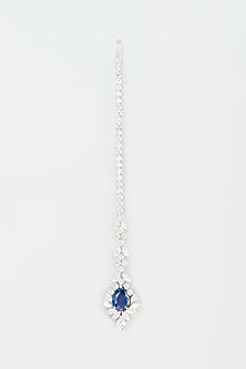 White Finish Synthetic Stone Maang Tikka In Sterling Silver