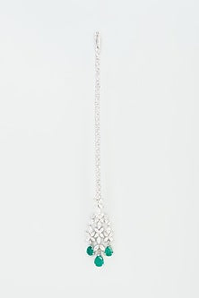 White Finish Zirconia Maang Tikka In Sterling Silver