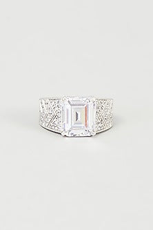 White Finish Zirconia Ring In Sterling Silver