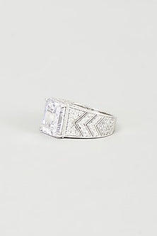 White Finish Zirconia Ring In Sterling Silver