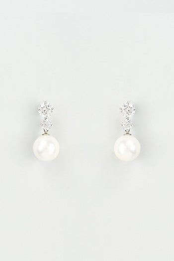 White Finish Pearl Dangler Earrings In Sterling Silver
