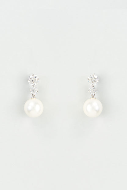 White Finish Pearl Dangler Earrings In Sterling Silver