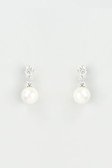 White Finish Pearl Dangler Earrings In Sterling Silver