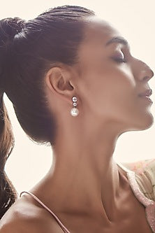 White Finish Pearl Dangler Earrings In Sterling Silver