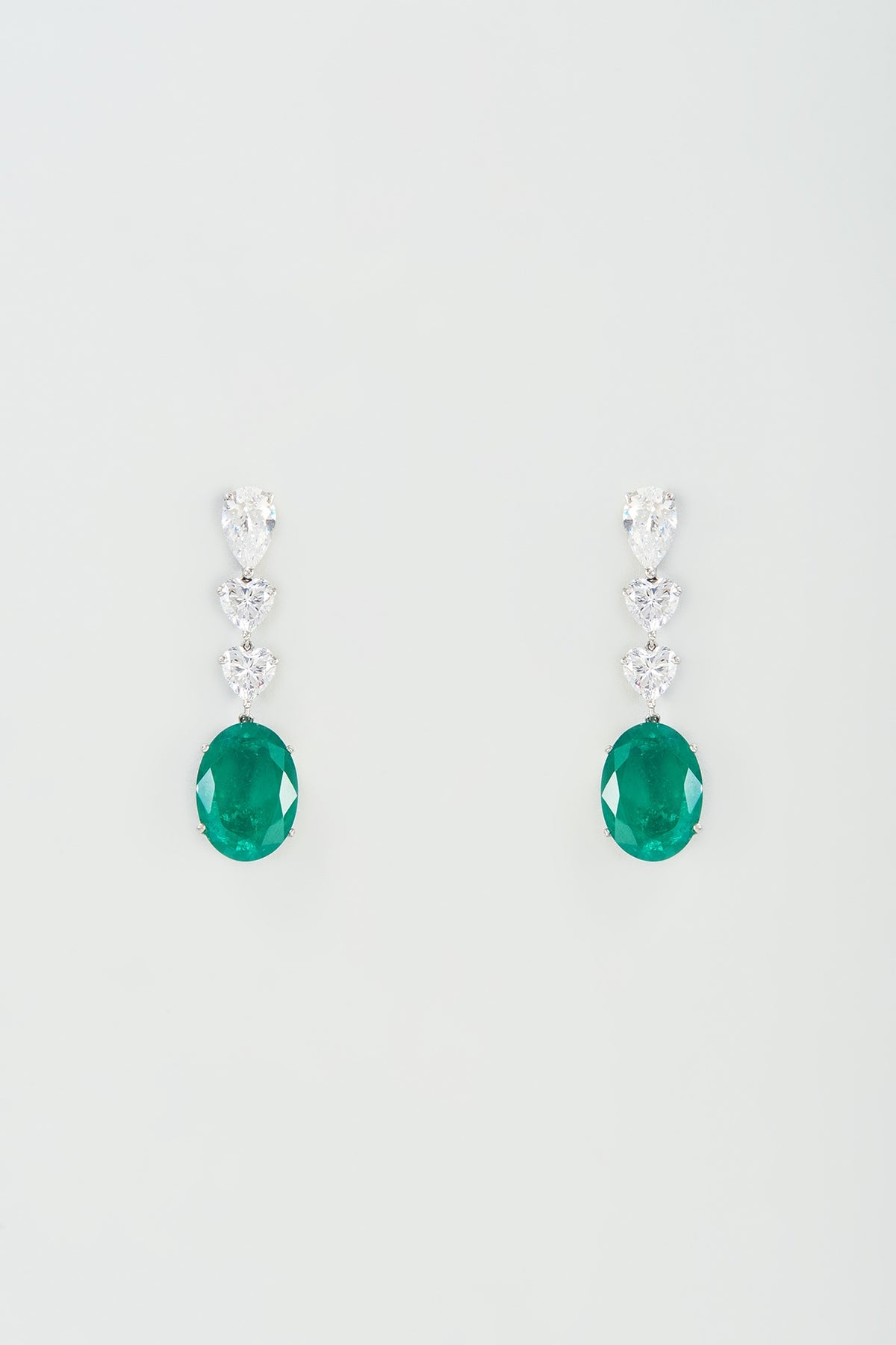 White Finish Green Synthetic Stone Dangler Earrings In Sterling Silver