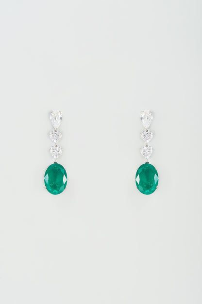 White Finish Green Synthetic Stone Dangler Earrings In Sterling Silver