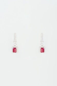 White Finish Red Synthetic Stone Dangler Earrings In Sterling Silver