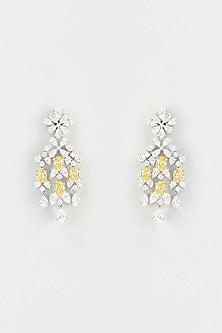 White Finish Swarovski Zirconia Dangler Earrings In 92.5 Sterling Silver