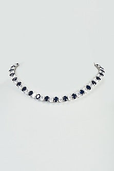 White Finish Blue Swarovski Zirconia Choker Necklace In 92.5 Sterling Silver